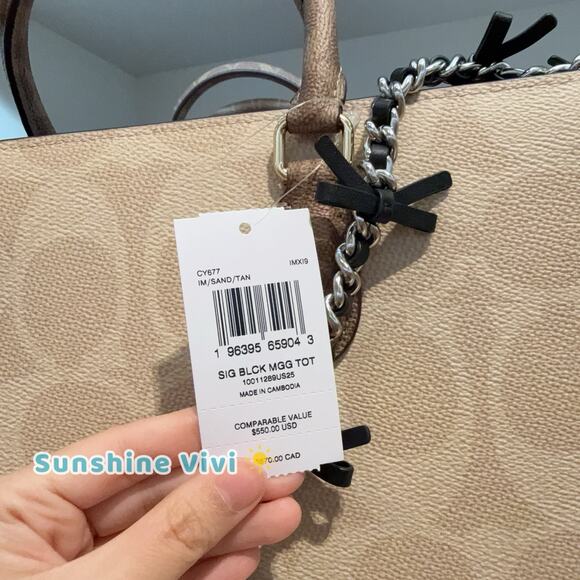 NWT Bundle Coach Chain Strap Bows Silver/Black cy260 & CY677 Large Maggie Sand - Picture 9 of 12